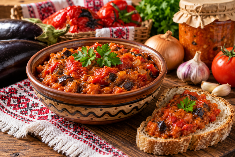 Zacuscă rustică cu legume și pâine